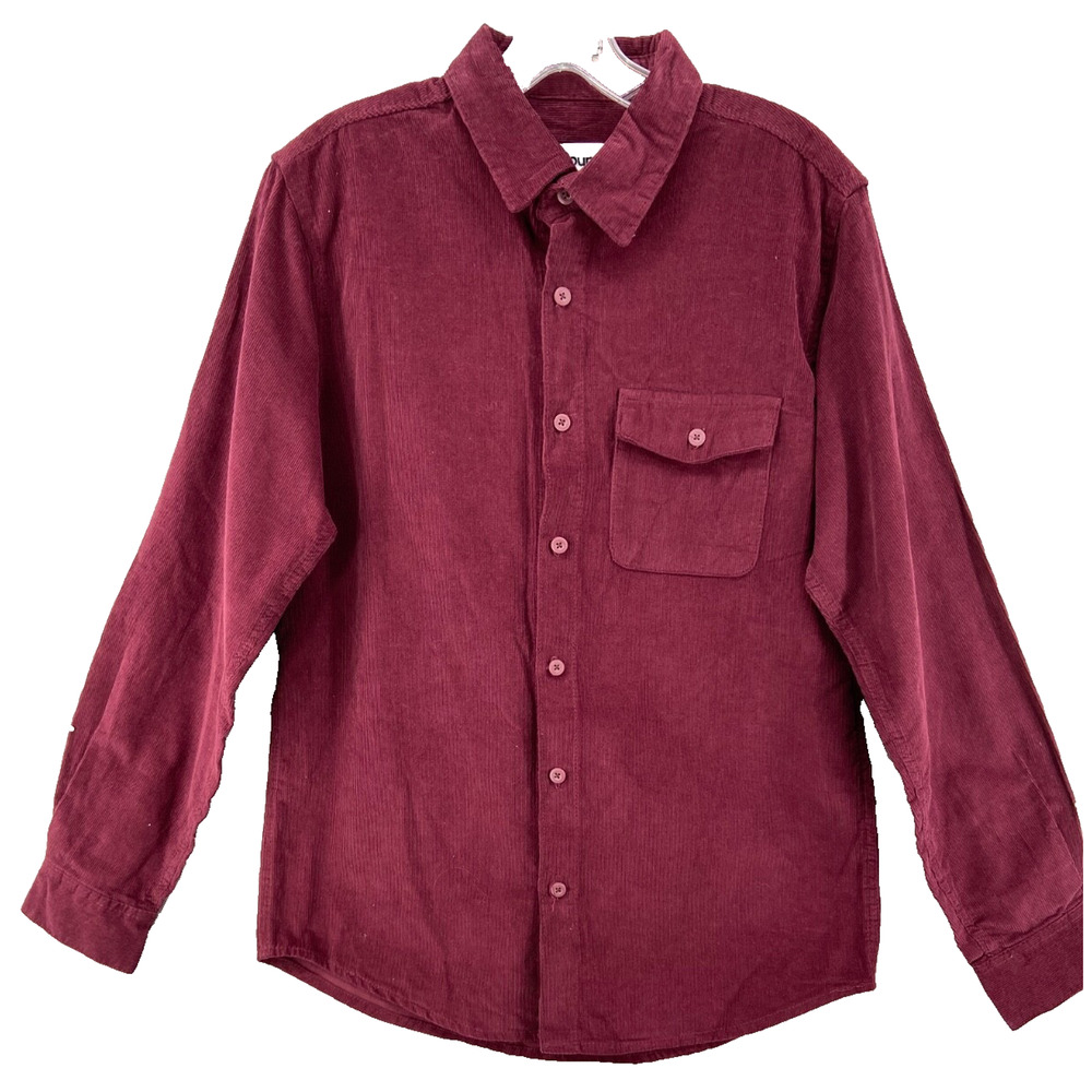 Abound Shirt Women's Sz M Raspberry PINK Corduroy Button Down Comfort Casual